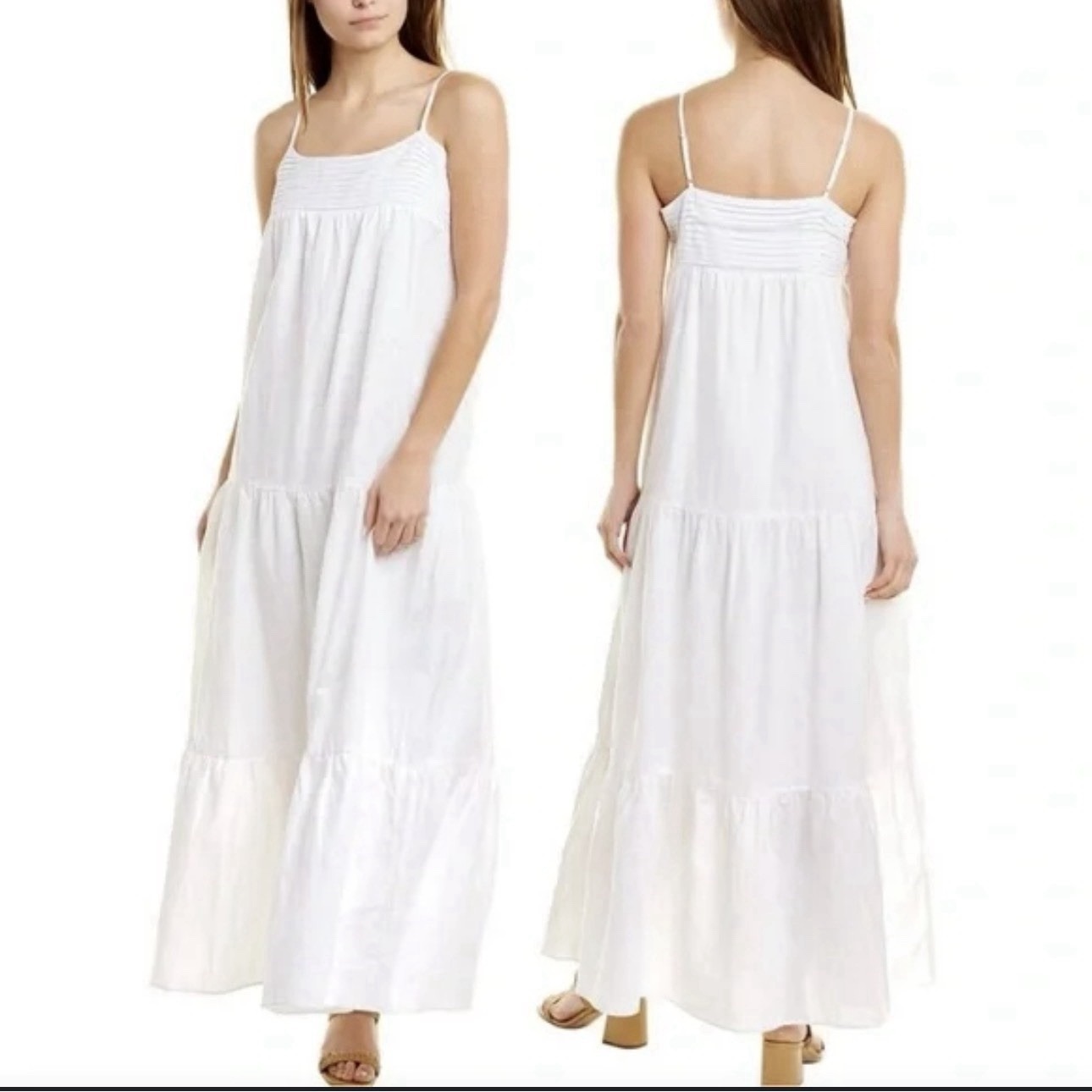 J. Mclaughlin Sz Xl White Linen Cotton Paris Maxi Dress Tiered Beach Boho Spring